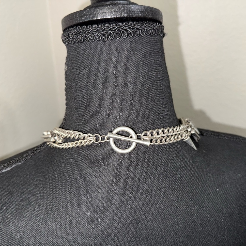 Stainless Steal 2 Chain Spiked Necklace - Picture 5 of 7